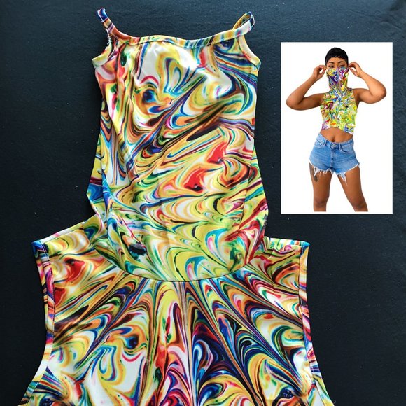 new Onepiece Pride Rave Shirt w. Built-in Mask Multocolor L - Picture 2 of 7